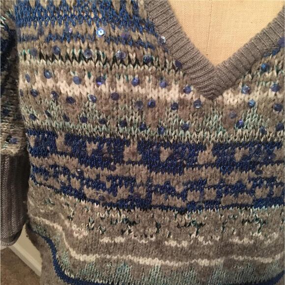 Free People Gray & Blue Fair Isle Pullover Sweater L - Picture 3 of 7